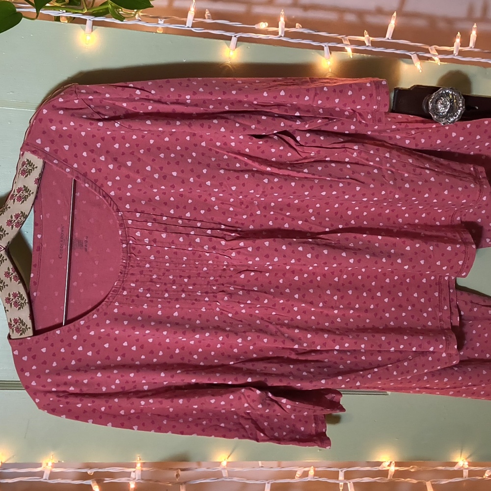 Women's Cuddle Down 100% Pima L Pink Heart Dot Semi Sleeve Pajama Set - Picture 4 of 13